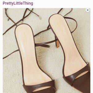 PrettyLittleThing brown lace up heels